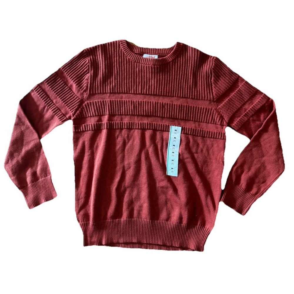 Cat & Jack Boys M (8) Crewneck Sweater Rust Orange 100% Cotton Ribbed NWT - Picture 1 of 6